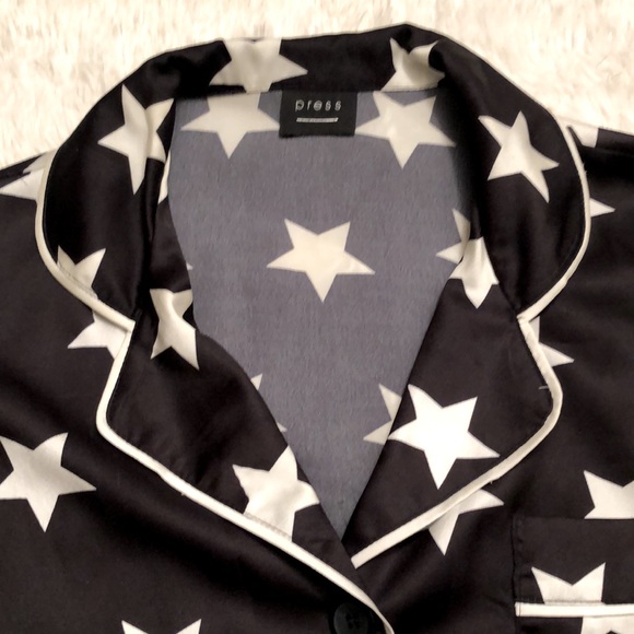 Black Long Pajama Shirt with White Stars - Picture 4 of 5
